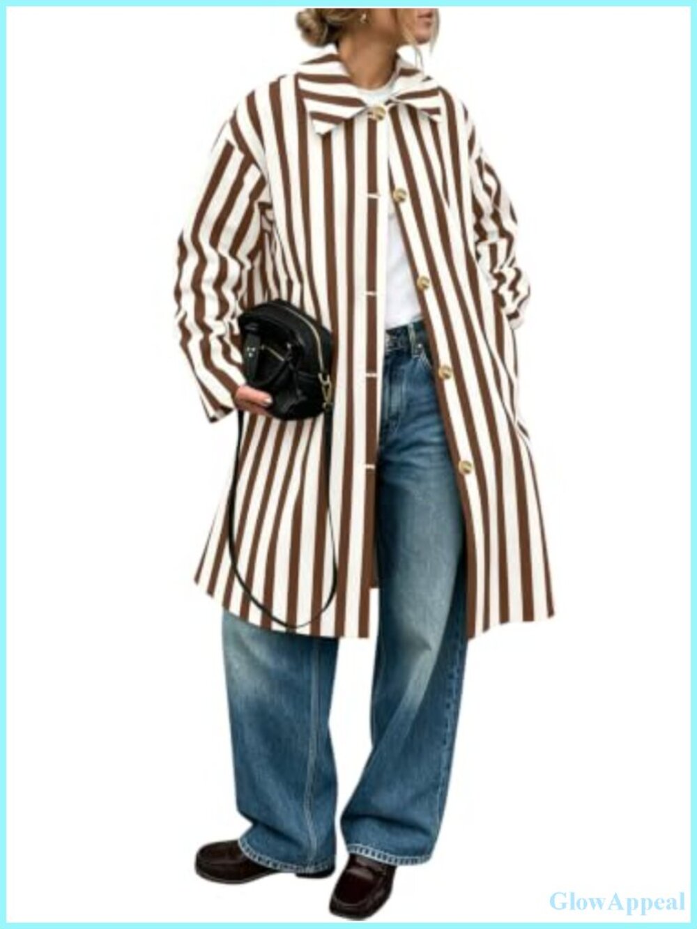 Oversized Striped Long Trench Coat Women Windproof Waterproof Lightweight